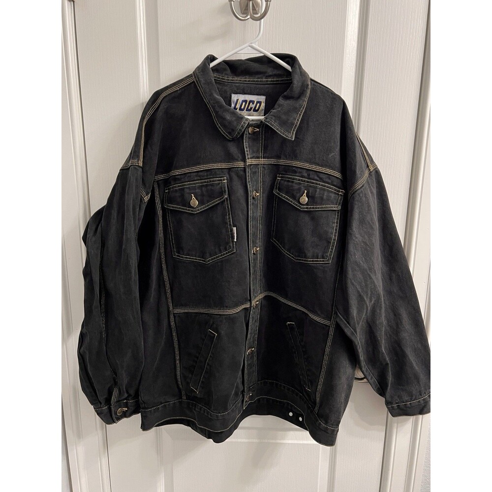 Y2K Loco Streetwear Black Denim Jean Jacket Men's Size 3XL Vintage
